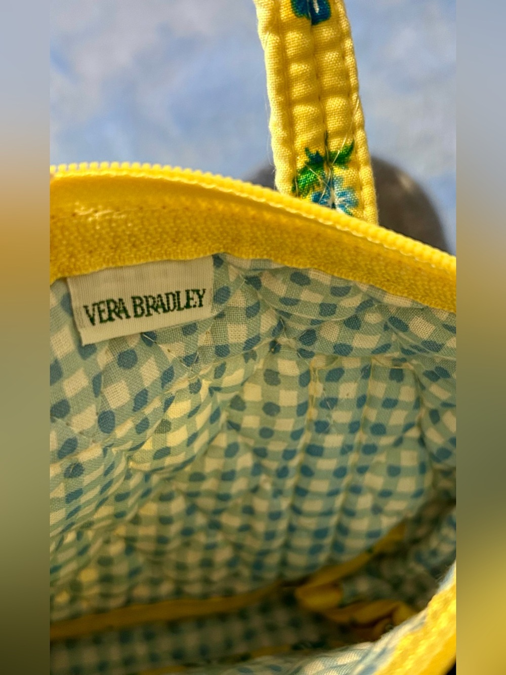 Vintage Vera Bradley Yellow Floral Quilted Small Tote Bag - Picture 3 of 4